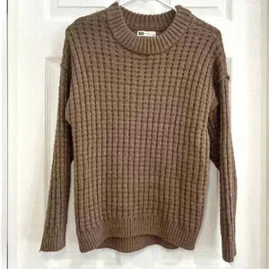 SO Juniors Women Sweater Sz S Light Brown Mock Neck Pull On Chunky Sweater